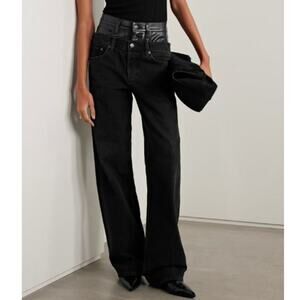 NWT! AGOLDE Elson recycled leather-blend trimmed wide-leg jeans 26